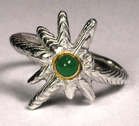 Totran ring-sterling, 14k y gold & emerald