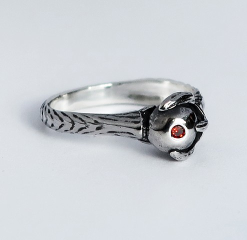 Claw Ring, Sterling Silver Claw Ring, Red Eye, Red Diamond Eye