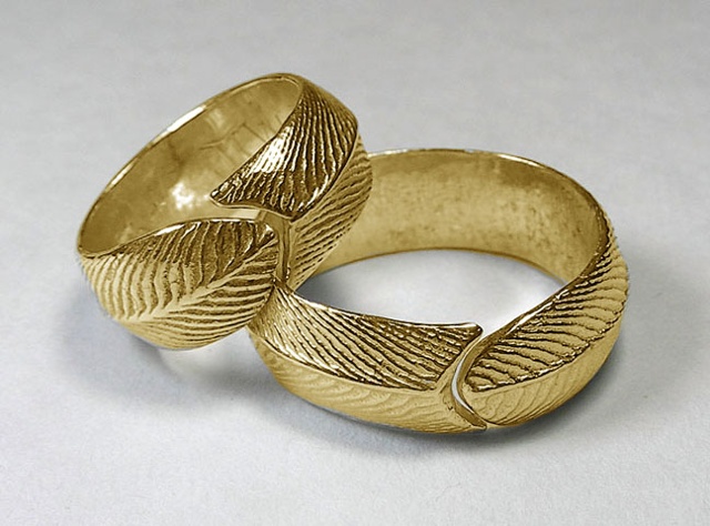 gold hers & his feather rings