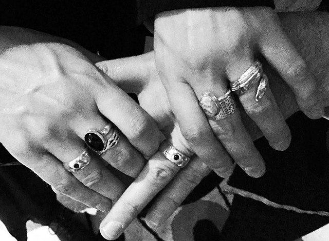 Gemma Thompson of Savages and Sam Sherry of A Dead Forest Index wedding rings by Jennifer Tull Westberg.