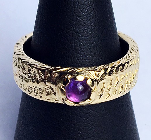 Custom Gold wedding ring, Snakeskin, Amethyst