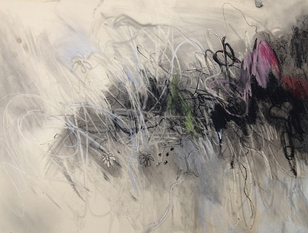 Drawing Charcoal Mixed Media Abstract Flowers