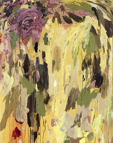 Large Vertical Abstract Yellow Plant Painting