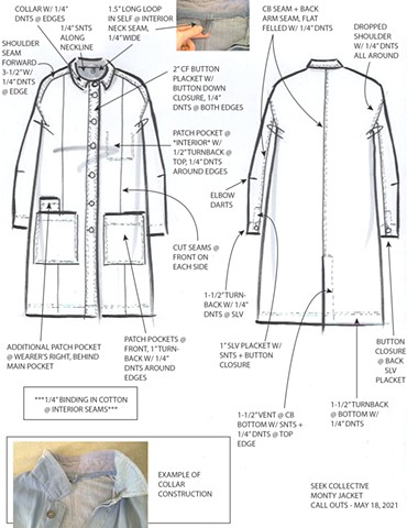 outerwear design, sketch + call outs