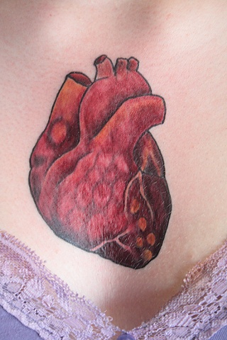Heart on chest, beginning of chest piece