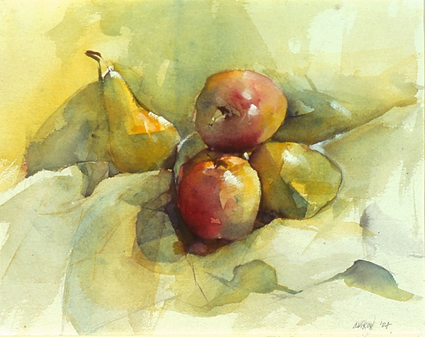 Apples and Pears on a Green Cloth