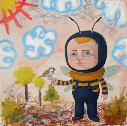 Pascal Leo Cormier, Payazo, Art, Oil, Oil Sticks, Bumble Bee, Bird, Kid Art