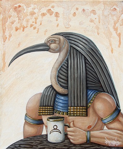 Art, Painting, Thoth, Acrylic, Oil Sticks, Pascal Leo Cormier, Payazo, Montreal, Egypt, Coffee
