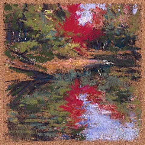 River, fall, landscape, pastel