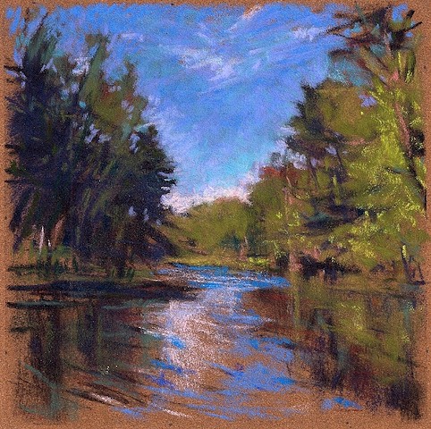 Summer river drawing pastel