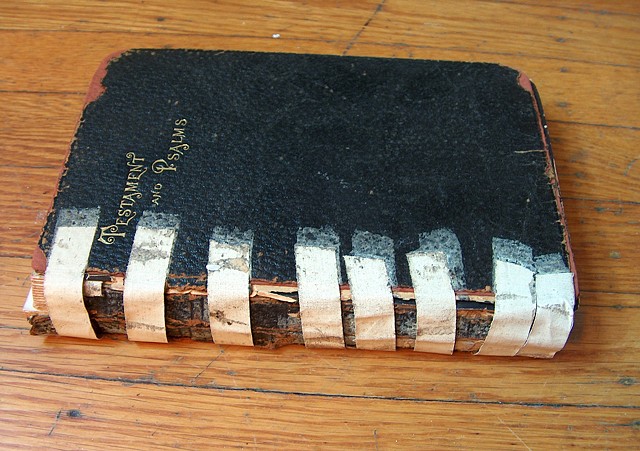 Early 20thc Testaments and Psalms, rebacked after original medical tape repair by the owner (a physician).