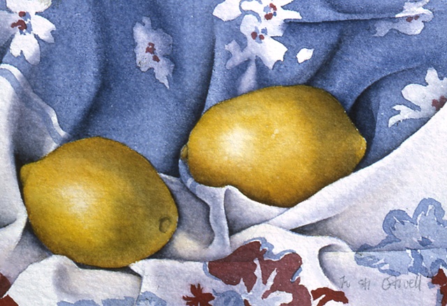 Lemons on Blue Tablecloth