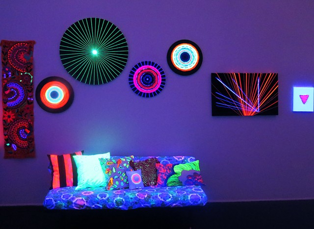 black light glow installation queer contemporary art inner space weaving