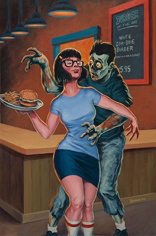 erotic zombie friend fiction painting by Stephen Andrade 2016 Bob's Burgers Tina Belcher Chad the Zombie Gallery1988 G1988