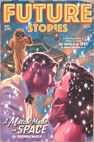A Match Made in Space by Stephen Andrade print art Back to the Future vintage pulp magazine designercon 2020