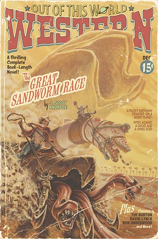 The Great Sandworm Race painting by Stephen Andrade Gallery1988 Crazy 4 Cult 7 New York NYC Tremors Dune Beetlejuice Kevin Bacon vintage pulp edition