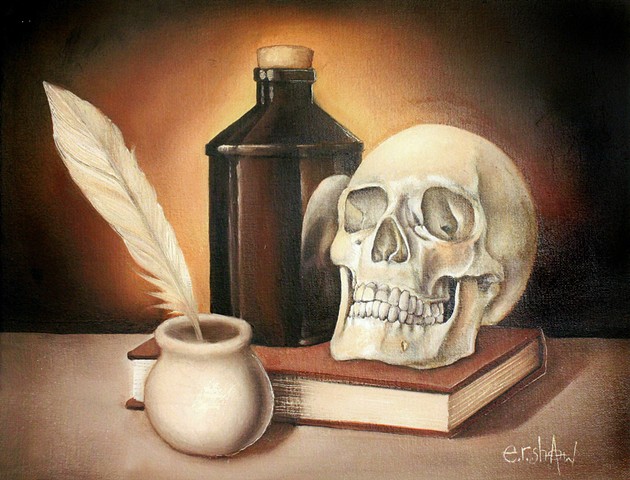 Still Life with Skull and Bottle