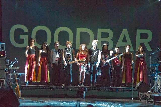 "Goodbar" at the Public Theater

Finale. Dancers in Tibetan chupas, band in Tibetan buddhist rock clothes, and singers 