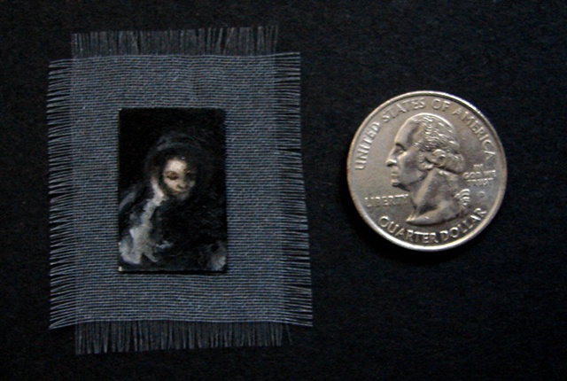 Miniature, framed, oil painting, Death by Jessica Schramm