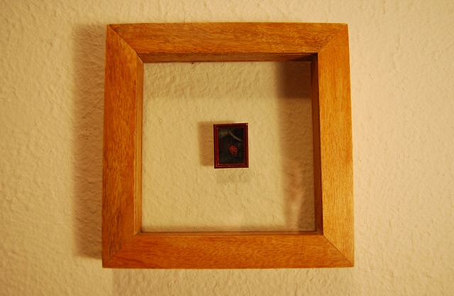 Miniature oil painting, antique gold frame, lady bug by Jessica Schramm