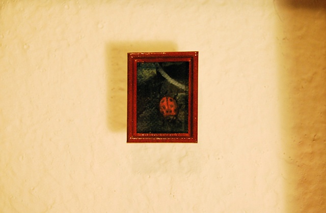 Miniature oil painting, lady bug, shadow box, study by Jessica Schramm