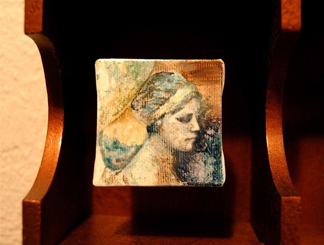Miniature oil painting, England, shadow box, statue study by Jessica Schramm
