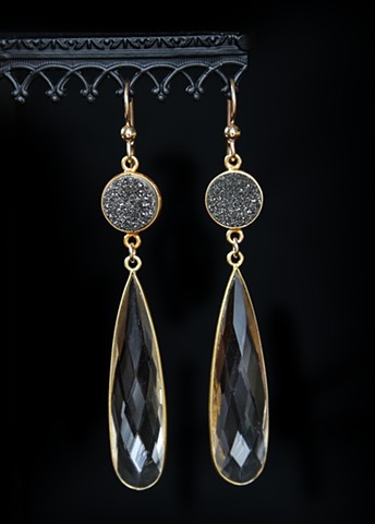 Druzy & Crystal Drop Earrings