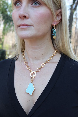 Turquoise & Matte Gold Necklace