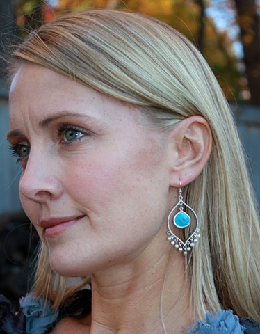 Matte Silver Earrings - Turquoise & Silver