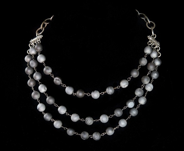Silver Druzy & Oxidized Silver Necklace
