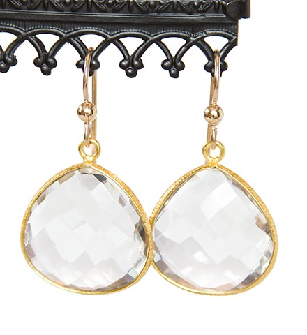 Crystal Quartz & Gold Drop Earrings