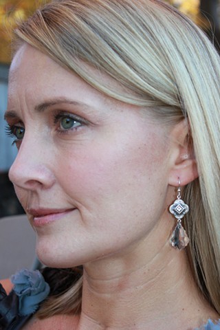 Silver Medallion & Clear Crystal Drop Earrings