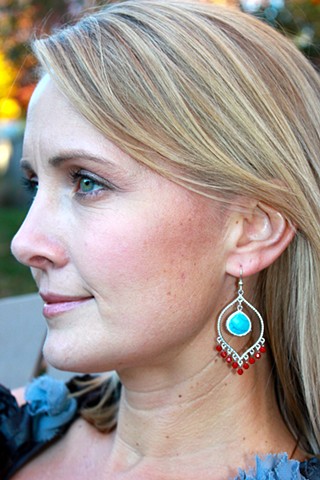 Matte Silver Earrings - Turquoise & Coral