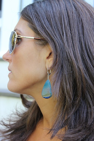 Blue Agate Slice Earrings
