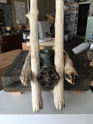 Fox legs carved from branches, hardware