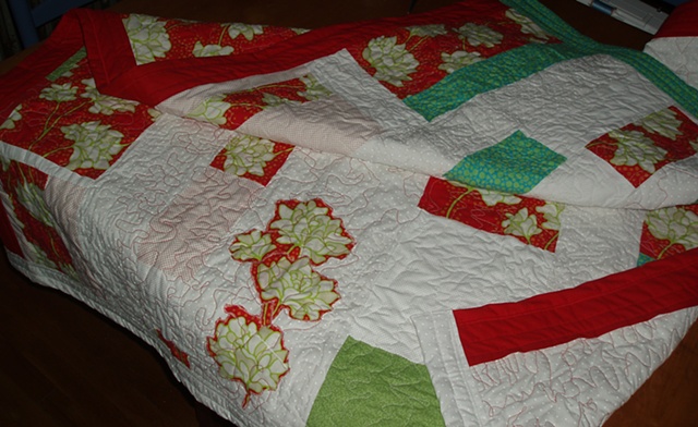 quilted & appliqued -- "Pop Garden" & mised cottons (eyelet, solids, etc.)