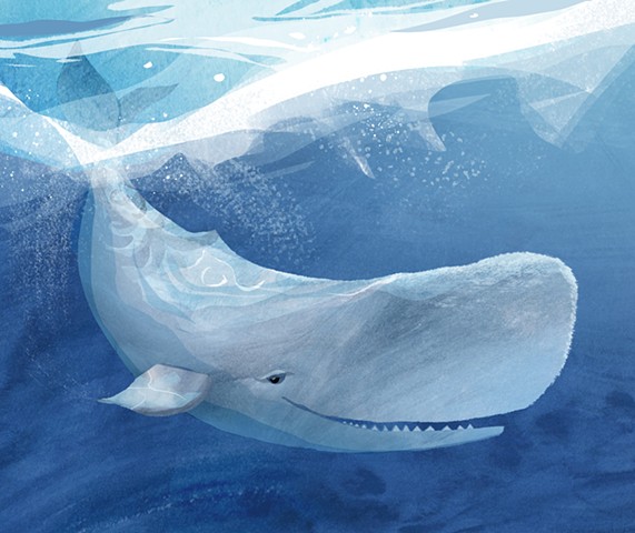 A fun, playful print of a happy whale in his home beneath the waves. 