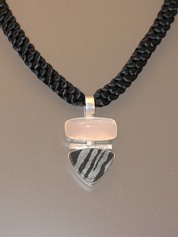 Sterling Silver Pendant:  Rose Quartz, Swedish Iron Ore