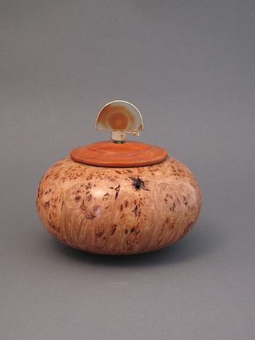 Wooden Vessel Lid:  Padauk, Base: Maple Burl