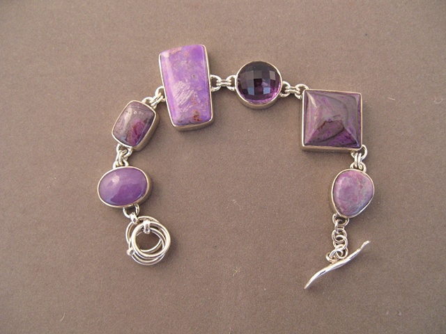 Sterling Silver, stones:  sugelite and amethyst