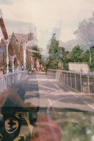 A lo-fi multiple exposure film photo of Albert Bridge, Battersea Park, London, England.