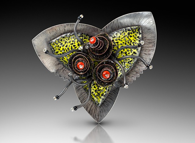 Contemporary art jewelry enameled brooch by Wendy McAllister