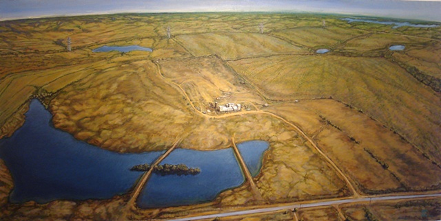 American death cult Branch Davidian compound Waco birds eye view landscape painting