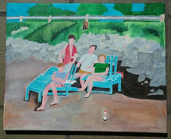Acrylic painting of family at Schroon Lake by Christopher Stanton 
