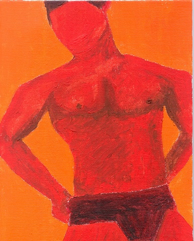 Acrylic painting of a man in underwear by Christopher Stanton
