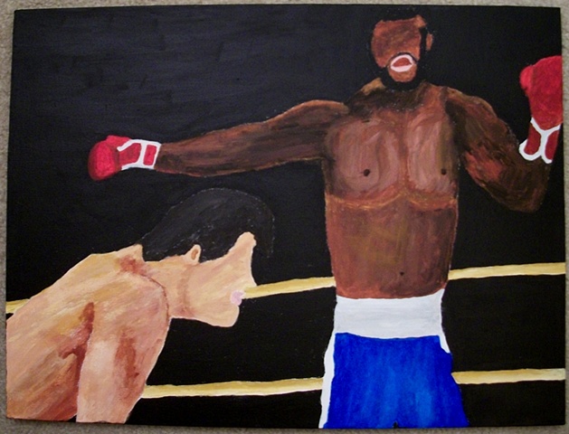 Acrylic painting of Rocky Balboa fighting Clubber Lang from the film Rocky III by Christopher Stanton
