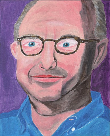 Acrylic portrait painting of art critic Jerry Saltz by Christopher Stanton 