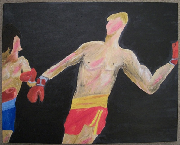 Acrylic painting of the match between Rocky Balboa (Sylvester Stallone) and Ivan Drago (Dolph Lundgren) from the film Rocky IV by Christopher Stanton
