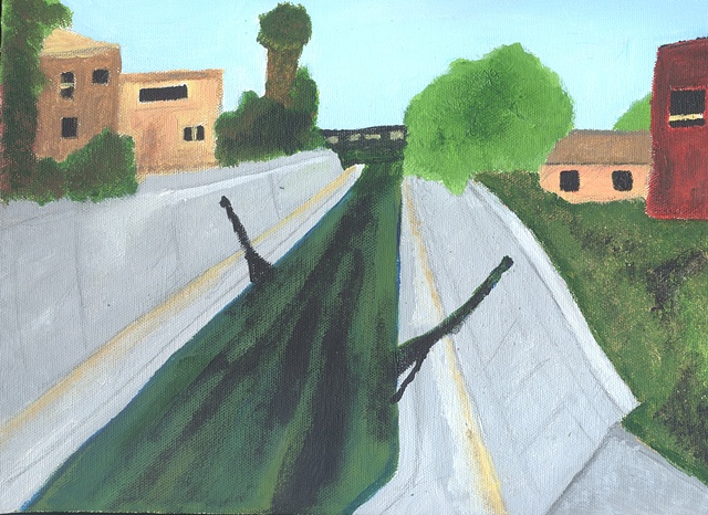 Acrylic painting of La Ballona Creek in Los Angeles, CA by Christopher Stanton