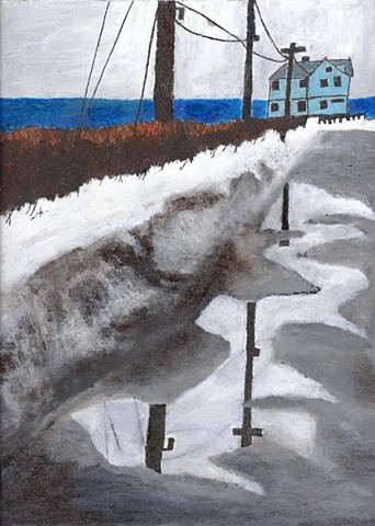 Acrylic painting of a winter road in Maine by Christopher Stanton